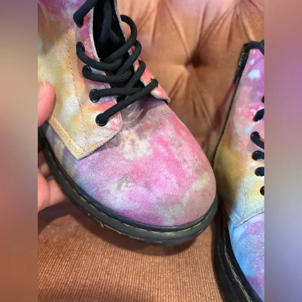 Dr. Martens Kids Tie Dye Lace Up Boots Size 3 | Rainbow Pastel Docs
